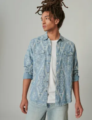 Lucky Brand Long Sleeve Western Shirt Indigo Jacquard Lucky Brand