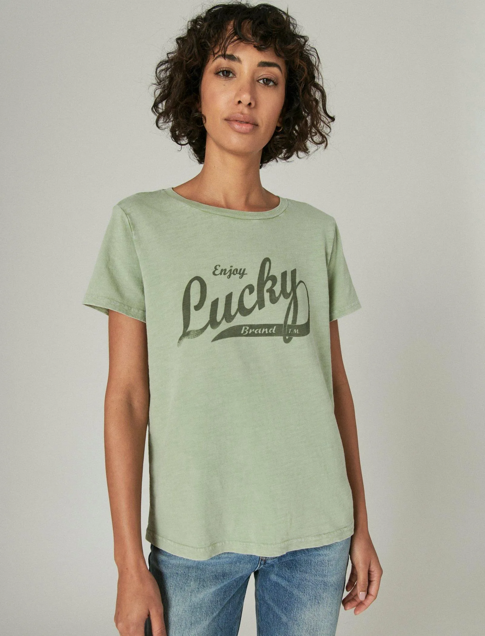 Lucky Brand Lucky Script Classic Crew Smoke Green Lucky Brand