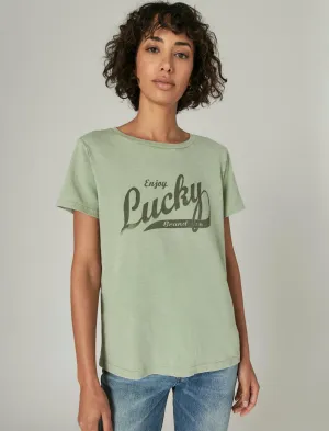 Lucky Brand Lucky Script Classic Crew Smoke Green Lucky Brand
