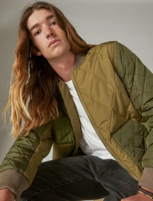 Lucky Brand Patchwork Quilted Bomber Jacket Olive Multi Lucky Brand