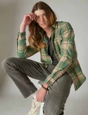 Lucky Brand Plaid Chunky Twill Utility Long Sleeve Shirt Green Plaid Lucky Brand