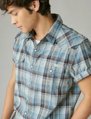 Lucky Brand Plaid Dobby Short Sleeve Western Shirt Blue Plaid Lucky Brand