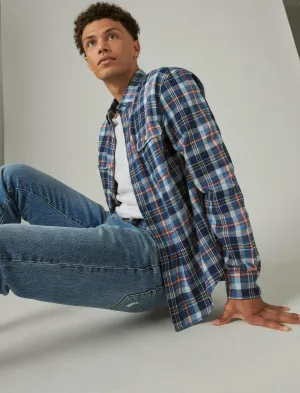 Lucky Brand Plaid Indigo Long Sleeve Utility Shirt Blue Indigo Lucky Brand