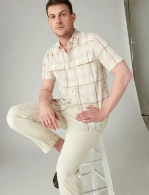 Lucky Brand Plaid Short Sleeve Utility Shirt Beige Multi Lucky Brand