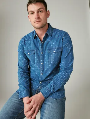 Lucky Brand Printed Indigo Long Sleeve Western Shirt Indigo Stripe Lucky Brand