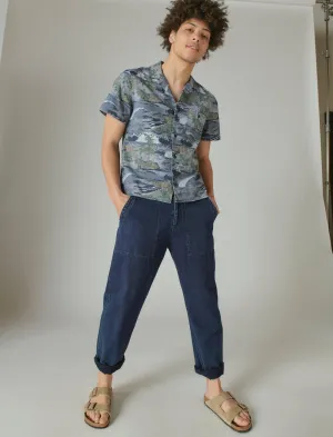 Lucky Brand Printed Linen Camp Collar Short Sleeve Shirt Chambray Print Lucky Brand
