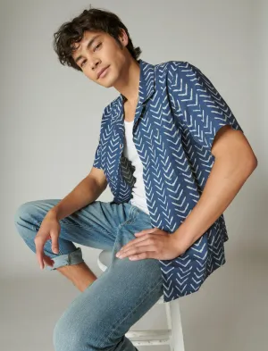 Lucky Brand Printed Short Sleeve Camp Collar Shirt Indigo Print Lucky Brand