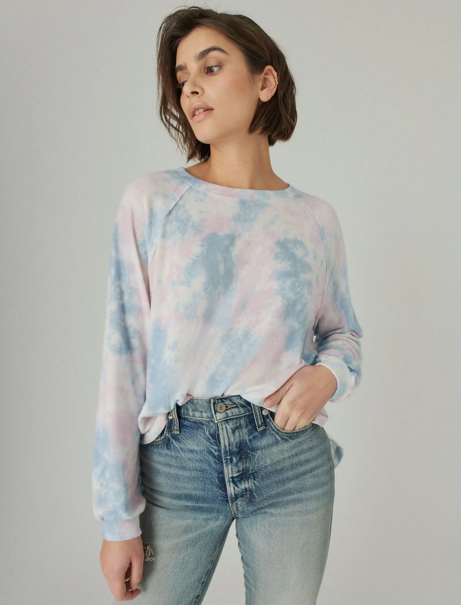 Lucky Brand Relaxed Cloud Jersey Crewneck Tie- Dye Lucky Brand