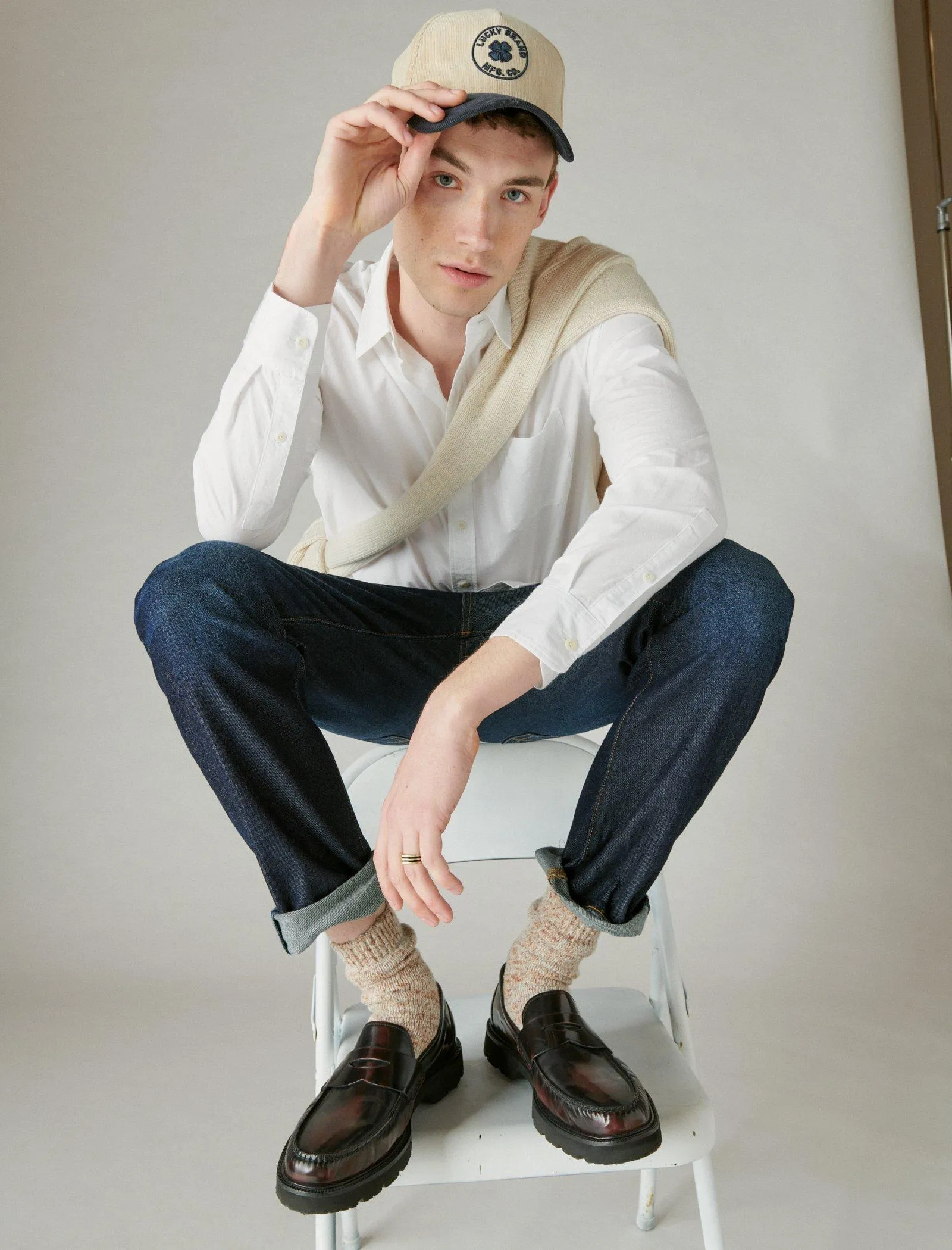 Lucky Brand Rumpled Poplin One Pocket Long Sleeve Shirt Shirt White Lucky Brand