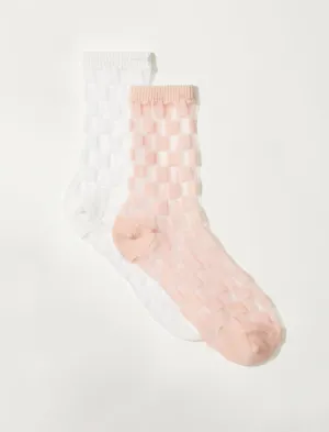 Lucky Brand Sheer Checkered Crew Sock Light Pink Lucky Brand