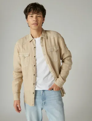 Lucky Brand Solid Linen Long Sleeve Western Shirt Aluminum Lucky Brand