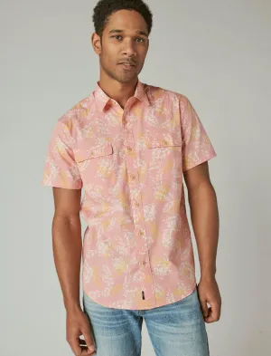 Lucky Brand Stretch Poplin Printed Utility Short Sleeve Shirt Red Print Lucky Brand