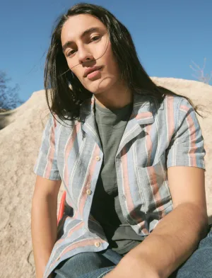 Lucky Brand Striped Short Sleeve Camp Collar Shirt Indigo Stripe Lucky Brand