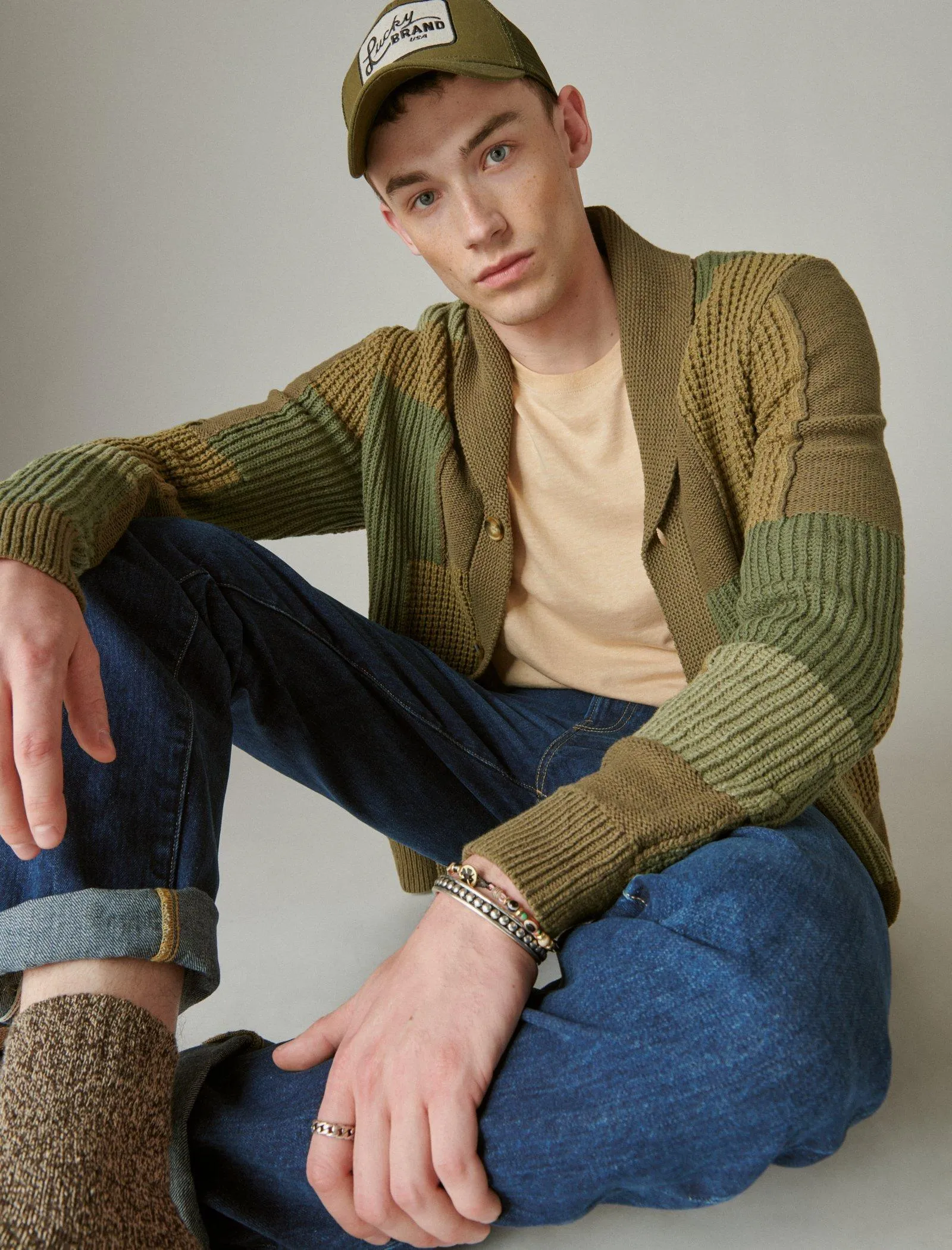 Lucky Brand Surplus Cardigan Army Combo Acid Wash Lucky Brand