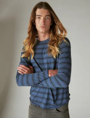Lucky Brand Venice Burnout Long Sleeve Stripe Crew Neck Blue Multi Lucky Brand