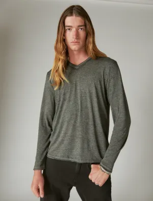 Lucky Brand Venice Burnout Long Sleeve V Neck Jet Black Lucky Brand