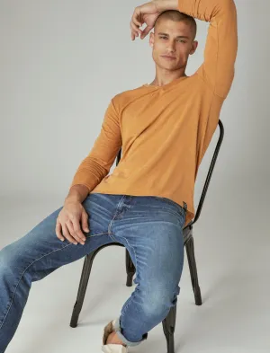Lucky Brand Venice Burnout V-Neck Long Sleeve Tee Buckthorn Brown Lucky Brand