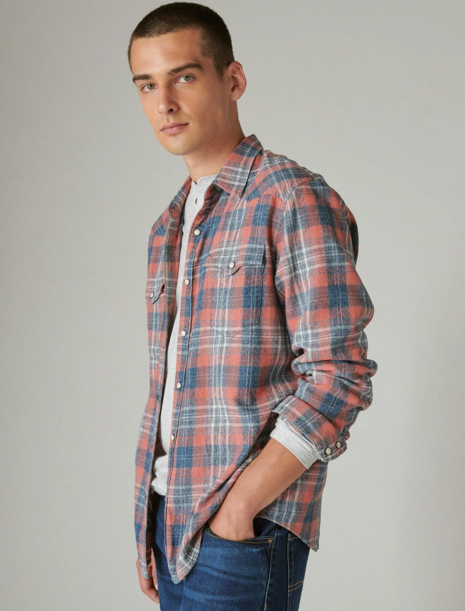 Lucky Brand Western Long Sleeve Shirt Indigo Plaid Lucky Brand