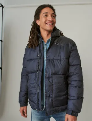 Lucky Brand Western Mixed Media Quilted Puffer Jacket Navy Lucky Brand