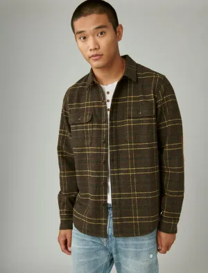 Lucky Brand Wool Blend Utility Long Sleeve Over-Shirt Brown Plaid Lucky Brand
