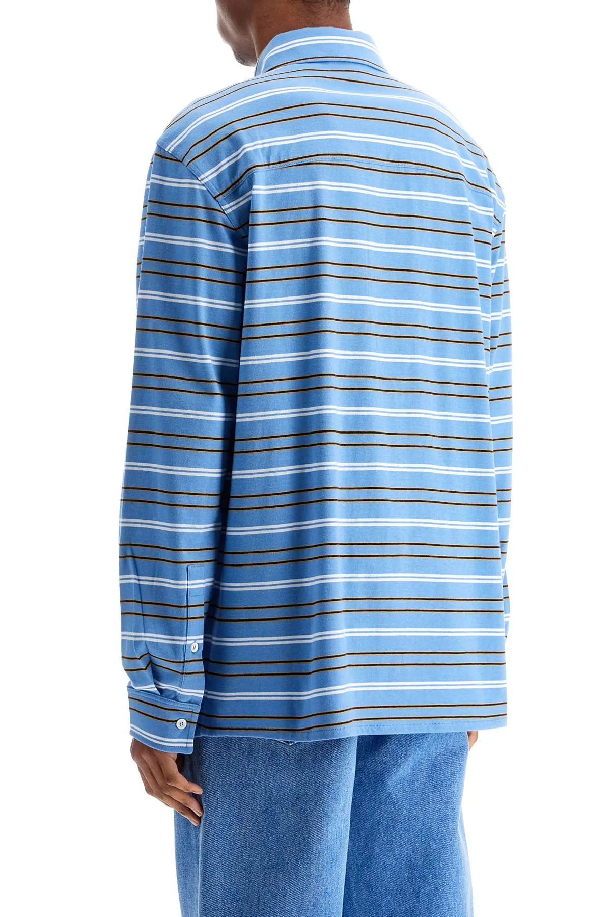 Marni Men's blue Cotton Turtleneck Polo With Horizontal Stripes
