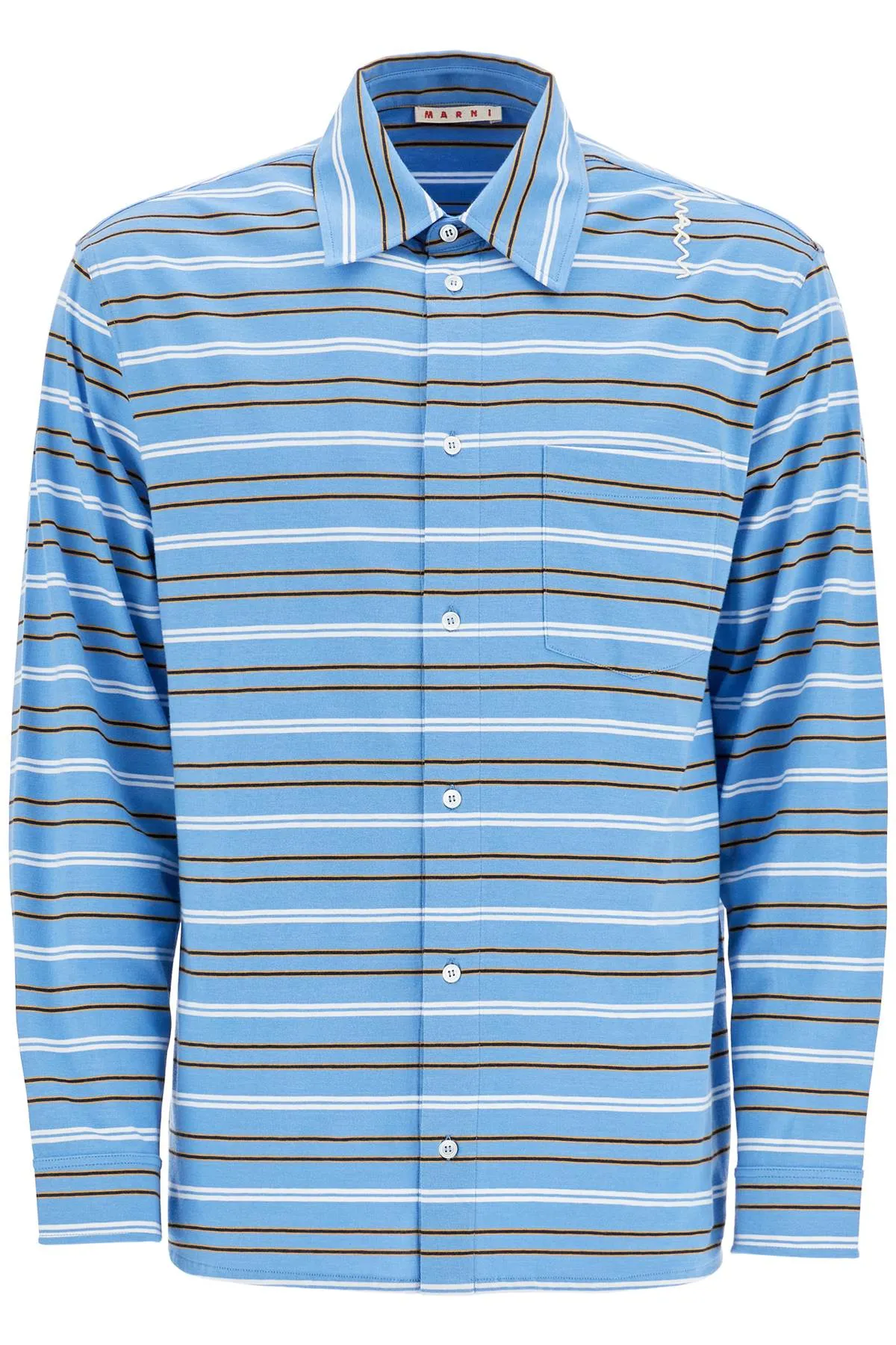 Marni Men's blue Cotton Turtleneck Polo With Horizontal Stripes