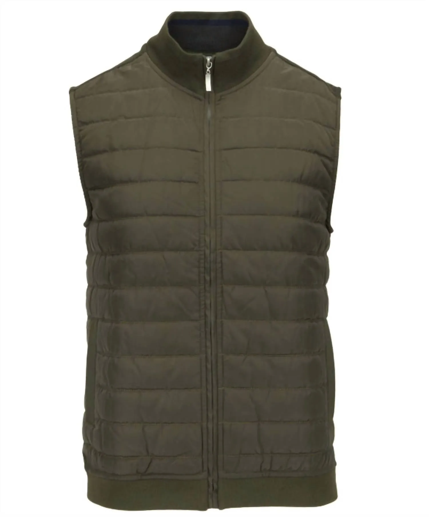 Men Zip Funnel Neck Quilted Gilet In Khaki