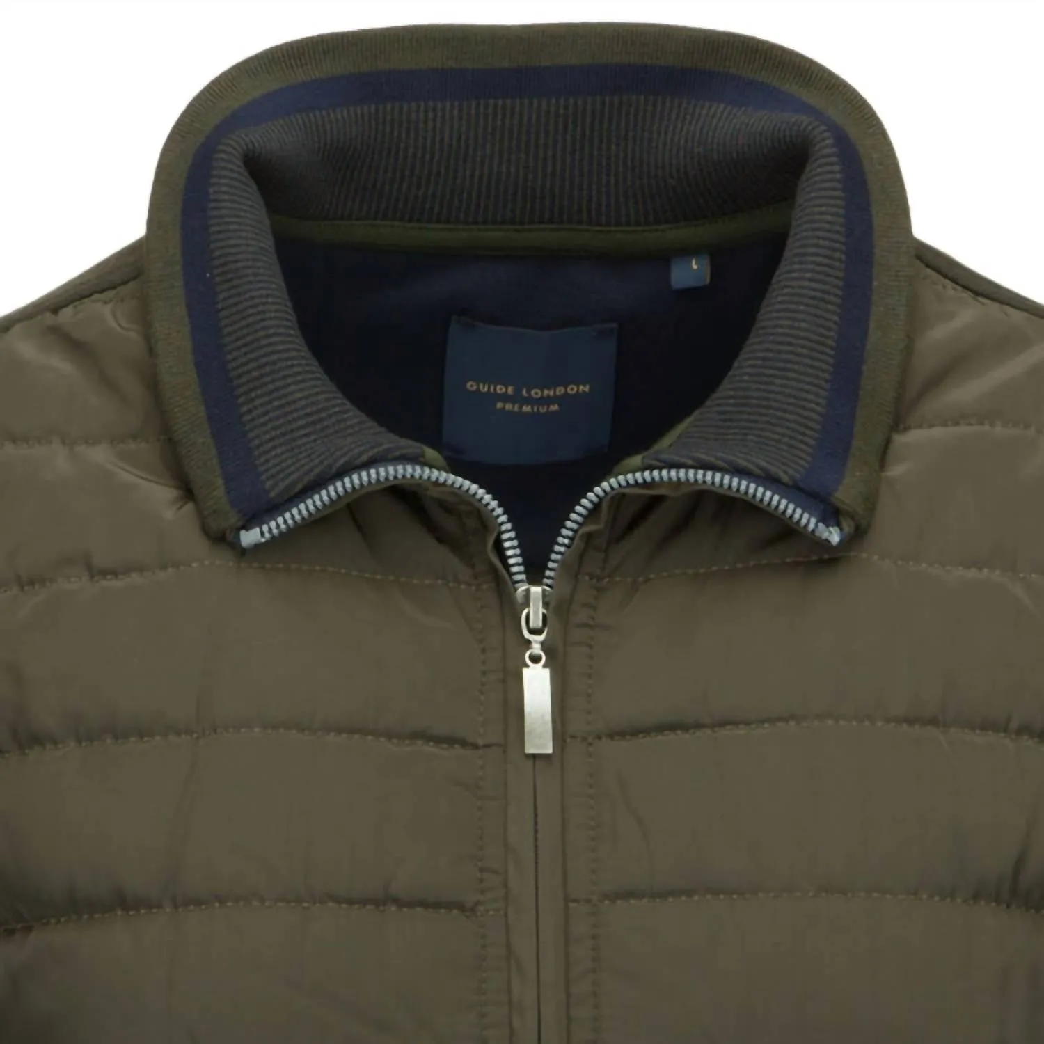 Men Zip Funnel Neck Quilted Gilet In Khaki