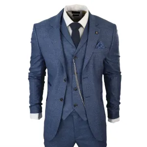Men's 3 Piece Blue Prince Of Wales Check Suit