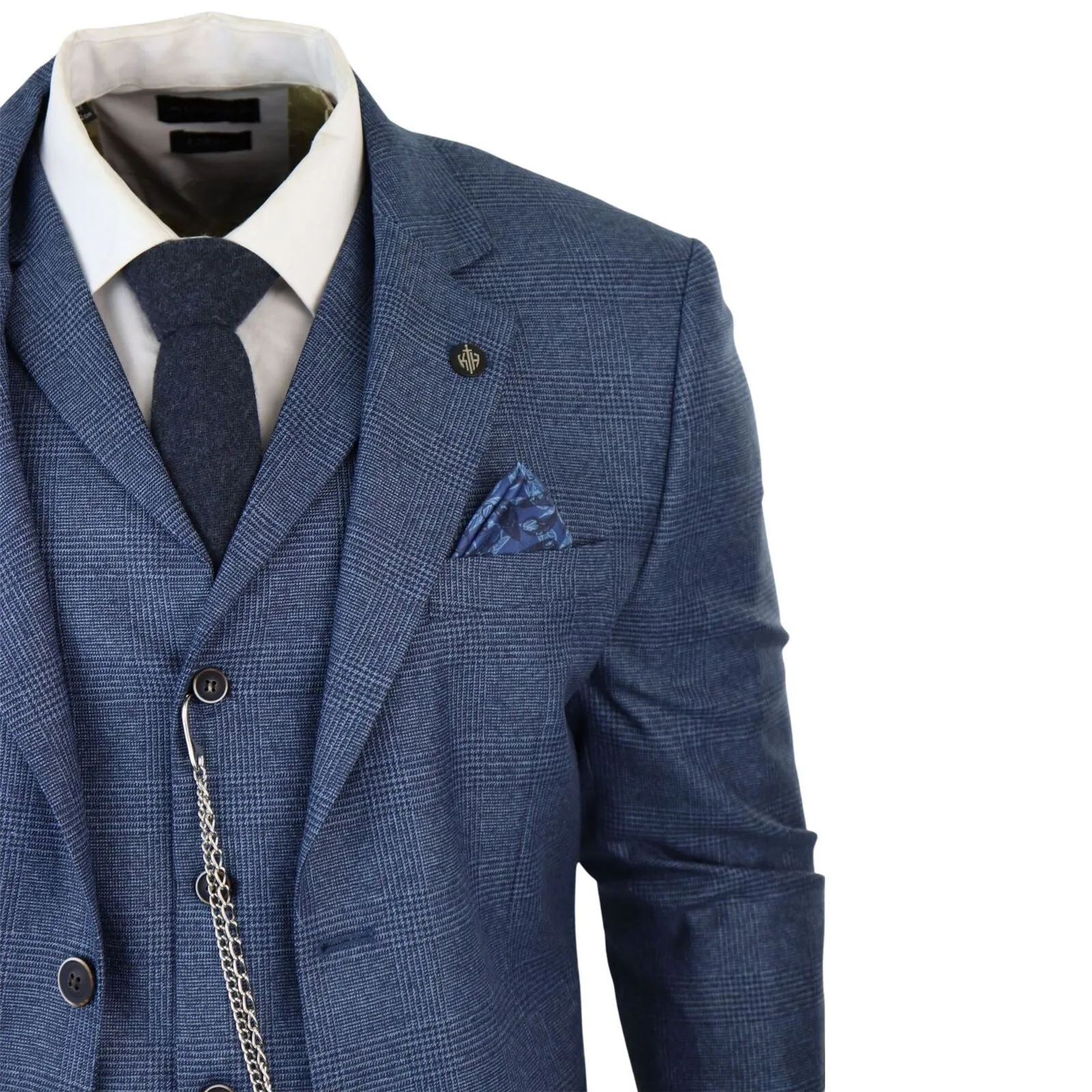 Men's 3 Piece Blue Prince Of Wales Check Suit