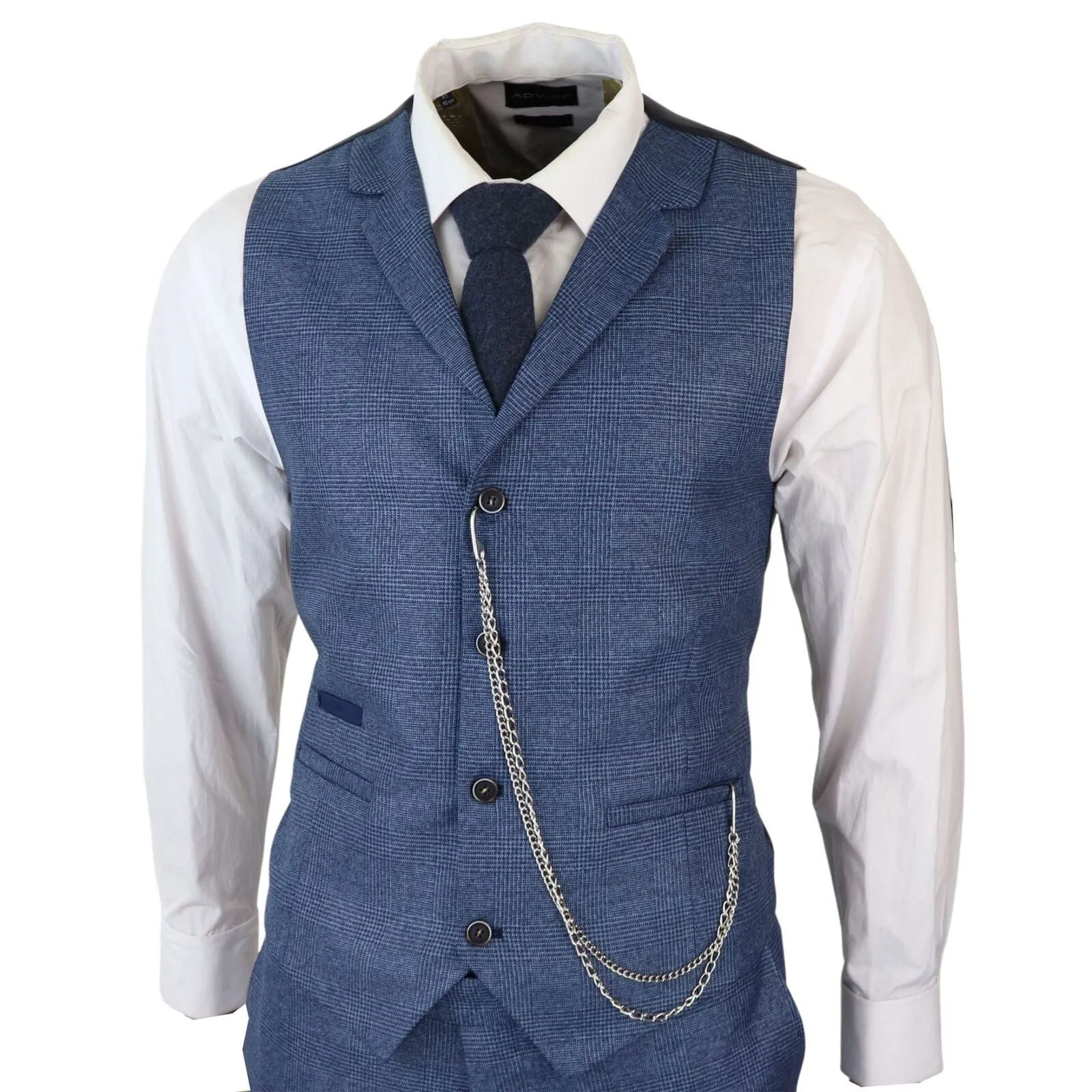 Men's 3 Piece Blue Prince Of Wales Check Suit