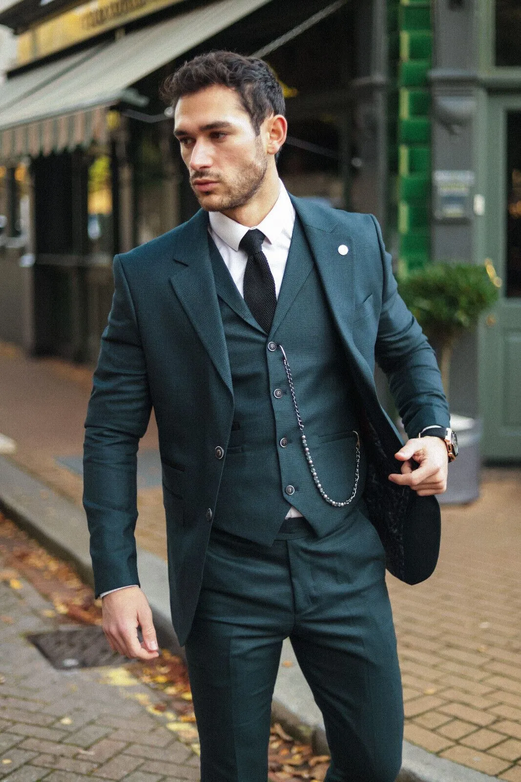 Men's 3 Piece Olive Prince Of Wales Check Suit