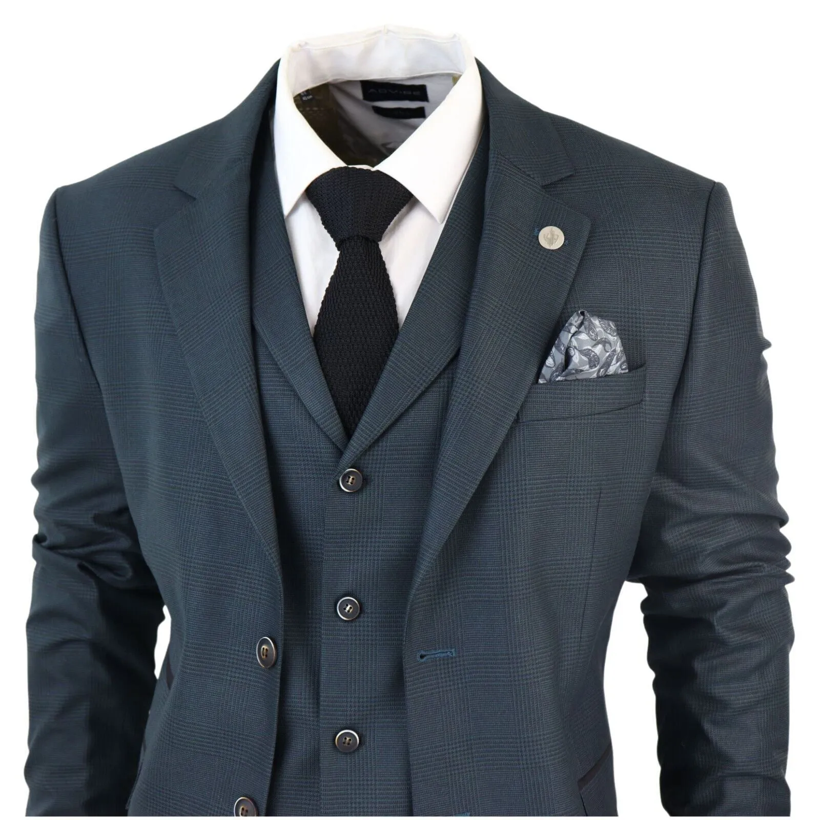 Men's 3 Piece Olive Prince Of Wales Check Suit