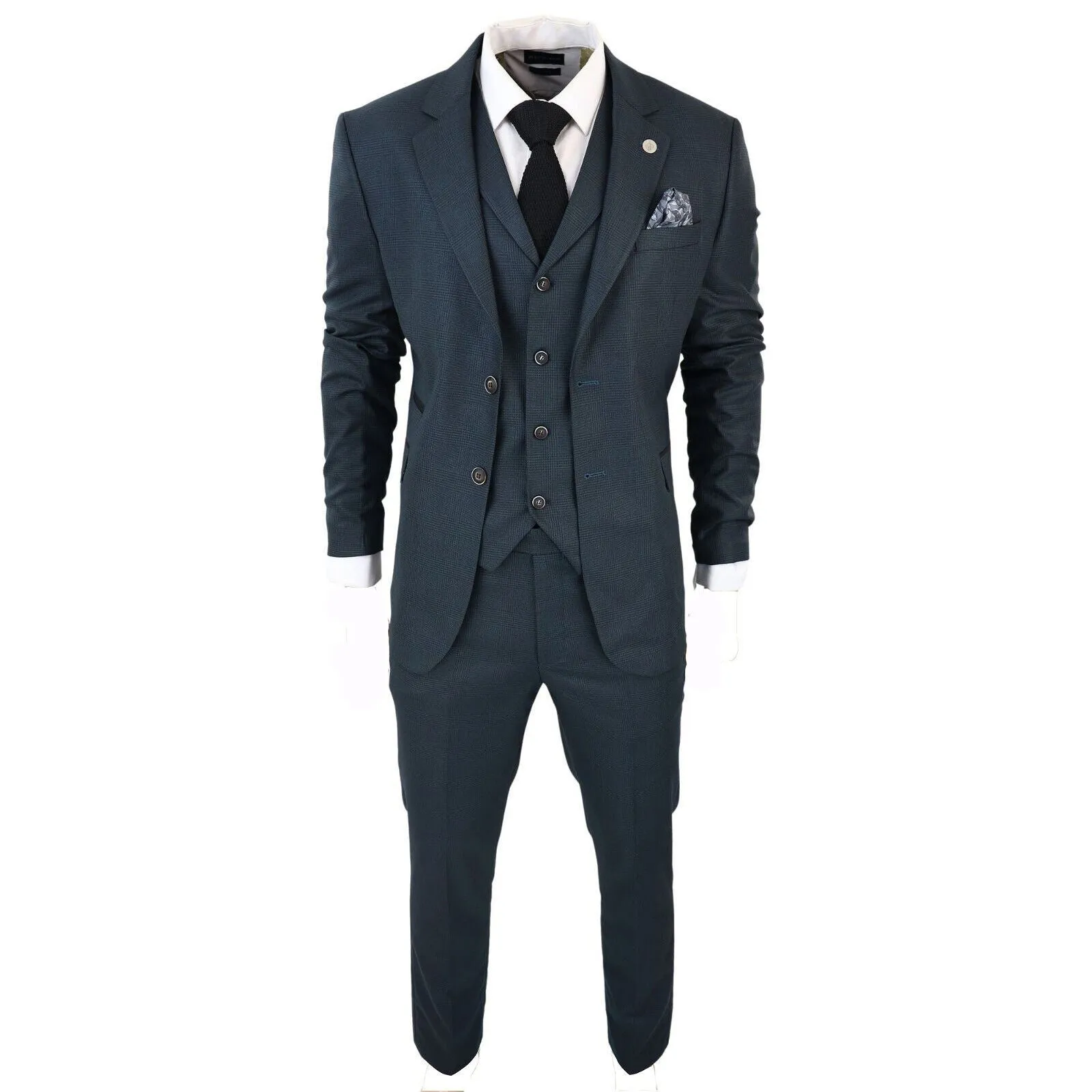 Men's 3 Piece Olive Prince Of Wales Check Suit