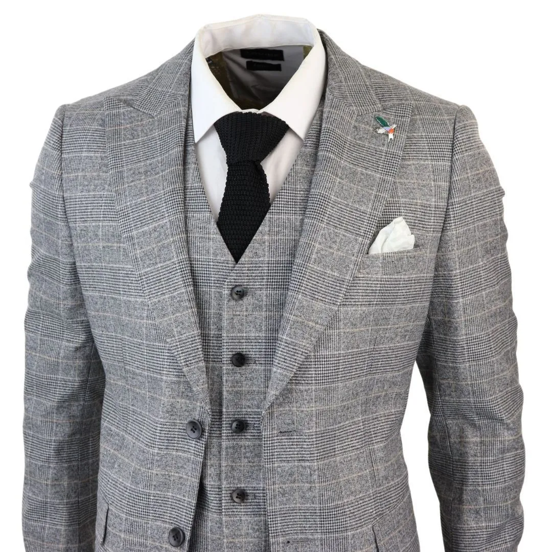 Men's Check Grey 3 Piece Prince Of Wales Suit