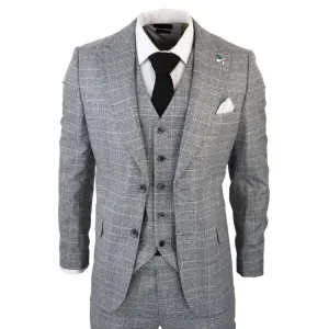 Men's Check Grey 3 Piece Prince Of Wales Suit