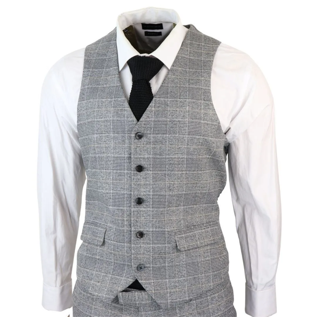 Men's Check Grey 3 Piece Prince Of Wales Suit
