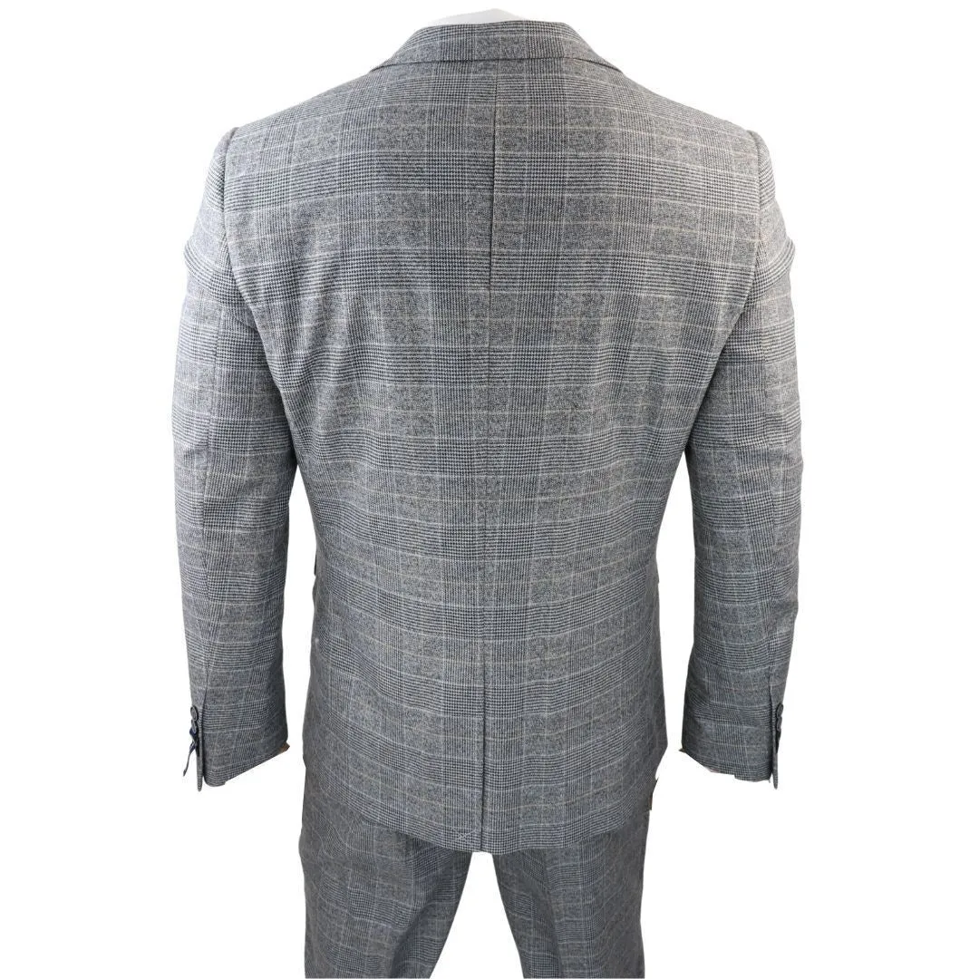 Men's Check Grey 3 Piece Prince Of Wales Suit