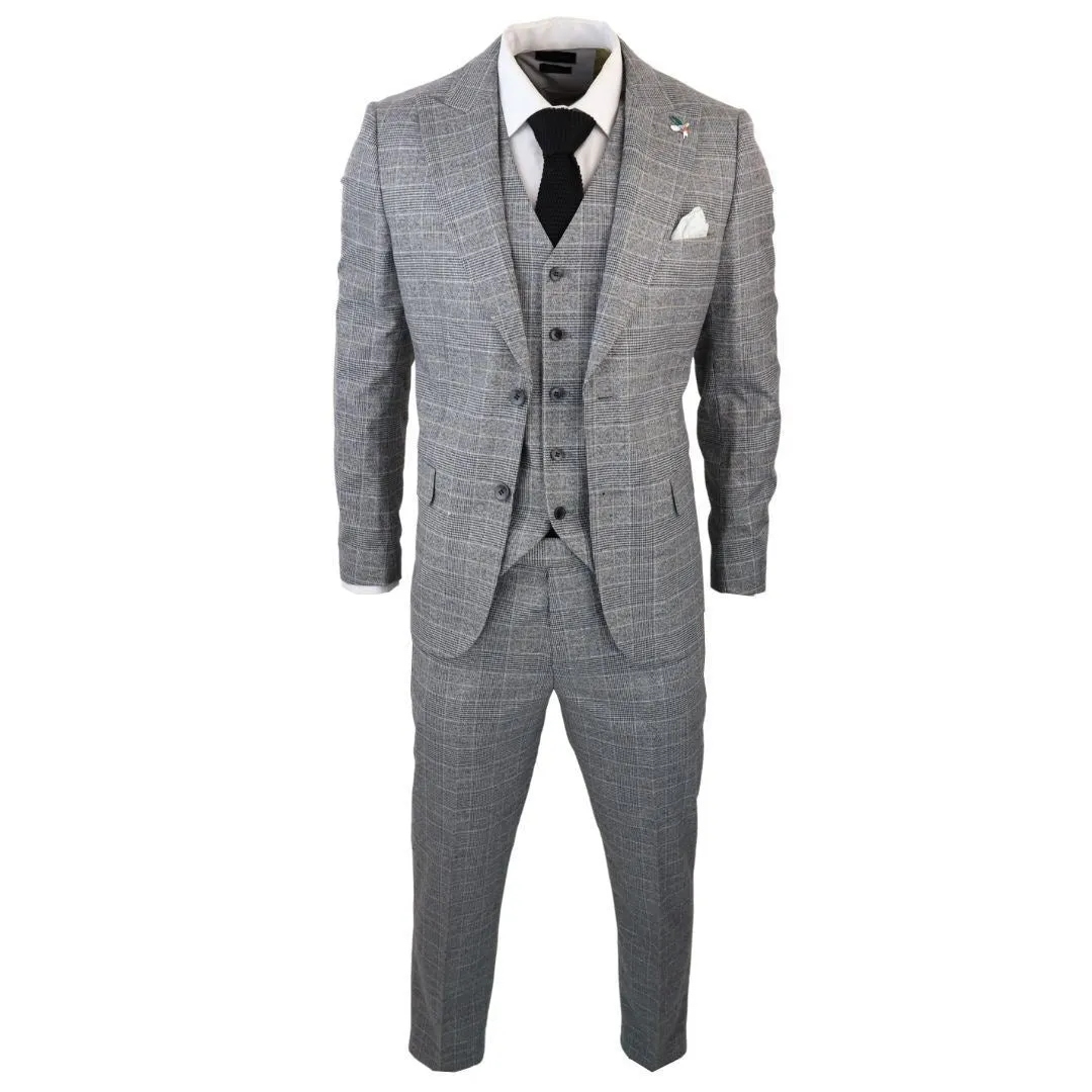 Men's Check Grey 3 Piece Prince Of Wales Suit