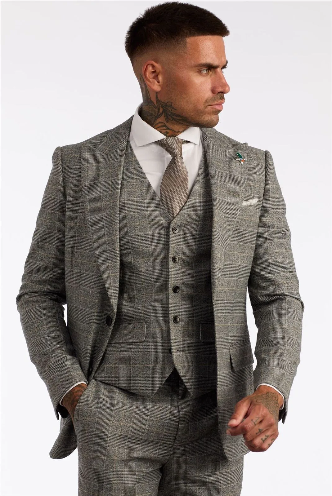 Men's Check Grey 3 Piece Prince Of Wales Suit