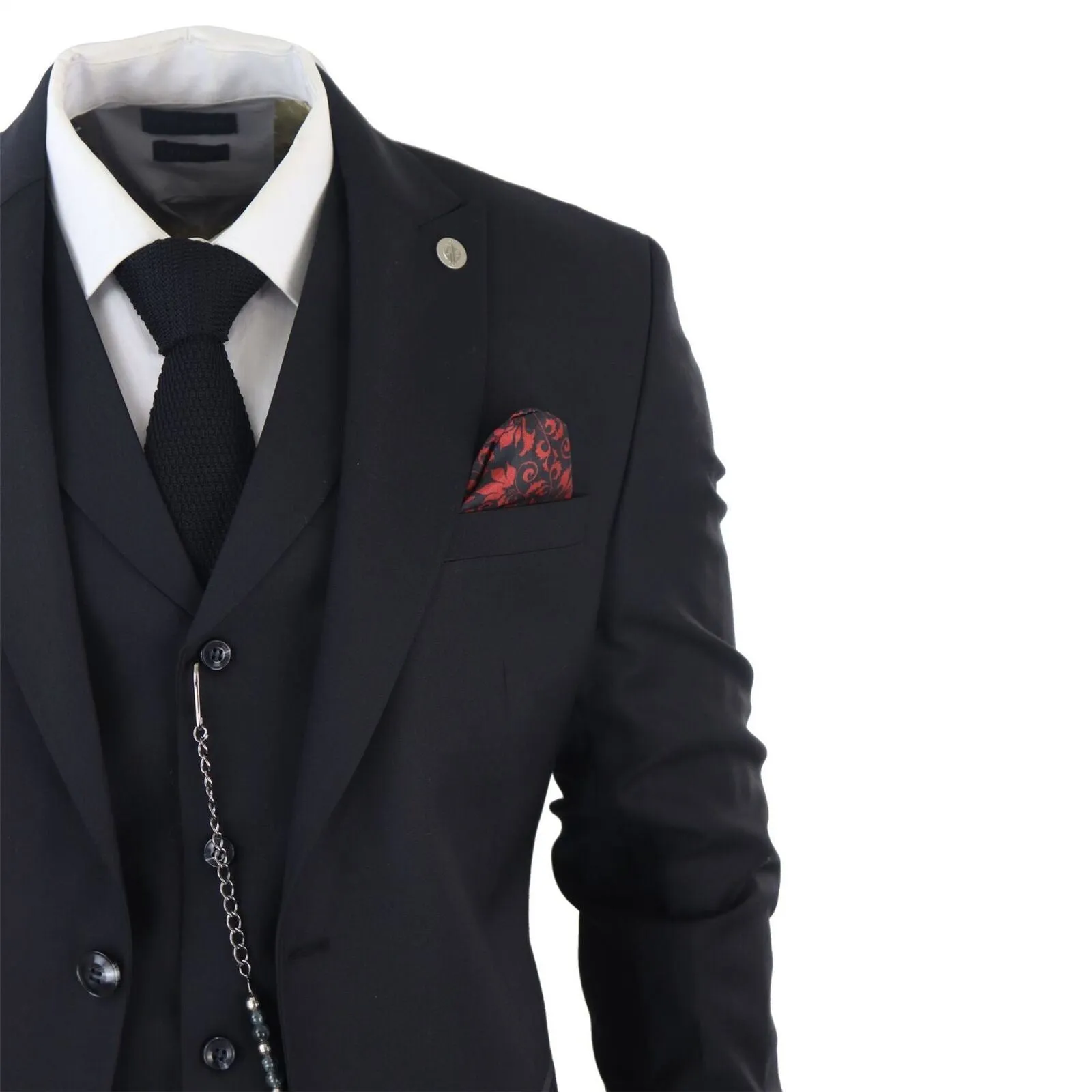 Men's Classic 3-Piece Plain Black Suit