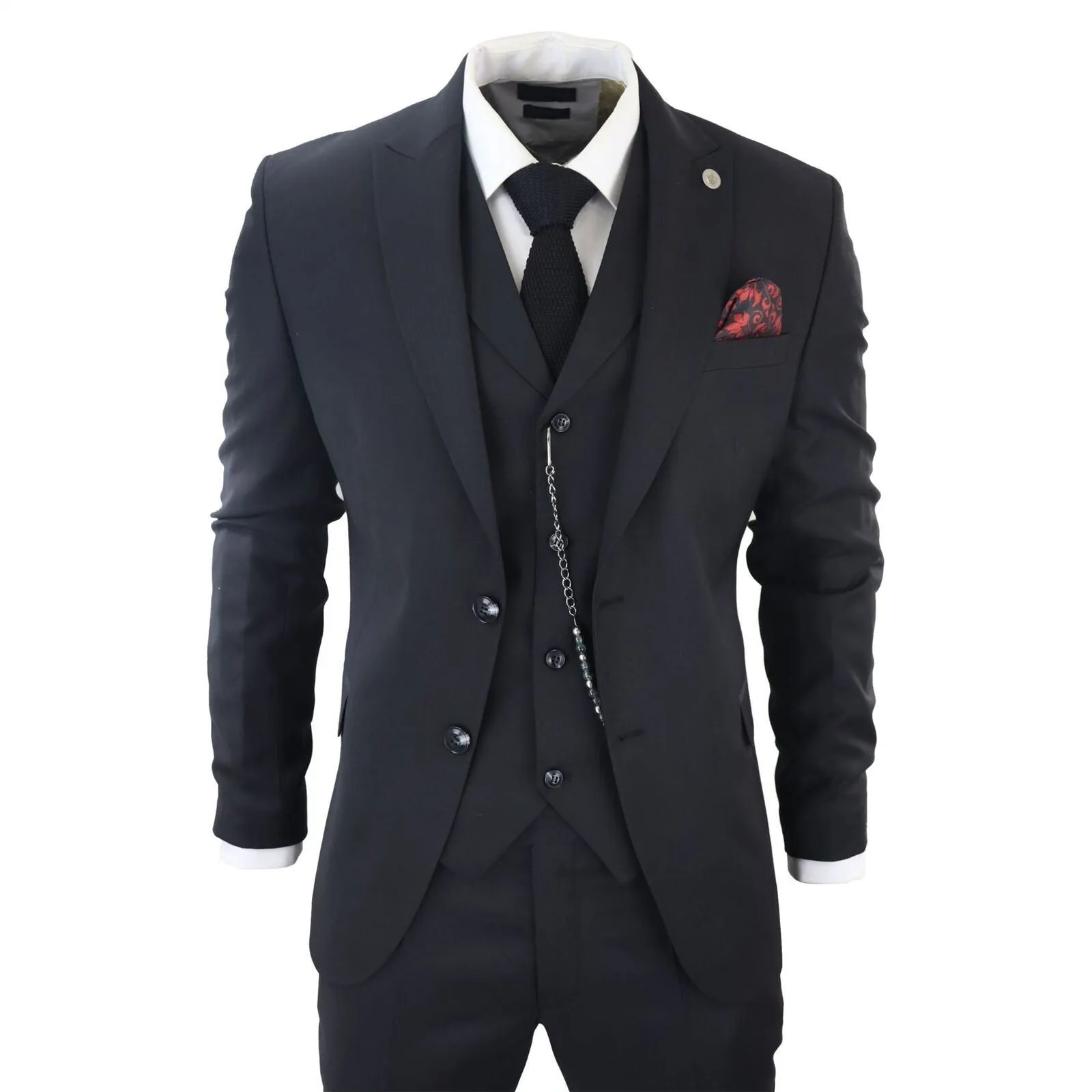 Men's Classic 3-Piece Plain Black Suit