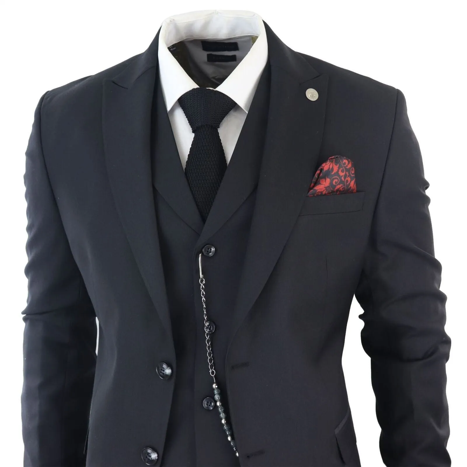 Men's Classic 3-Piece Plain Black Suit