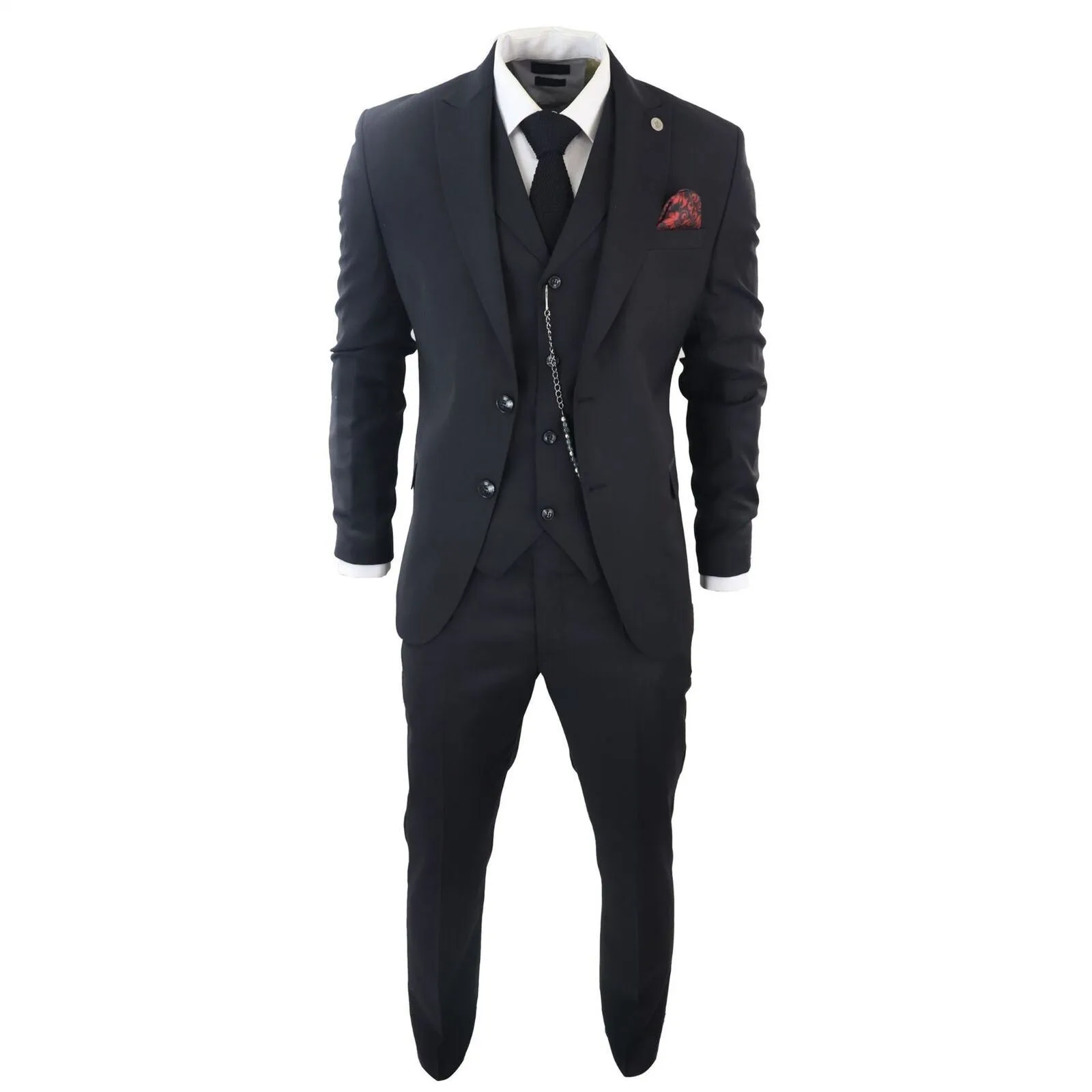 Men's Classic 3-Piece Plain Black Suit