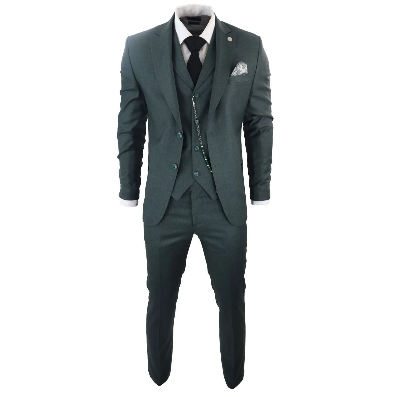 Men's Classic 3-Piece Plain Green Suit