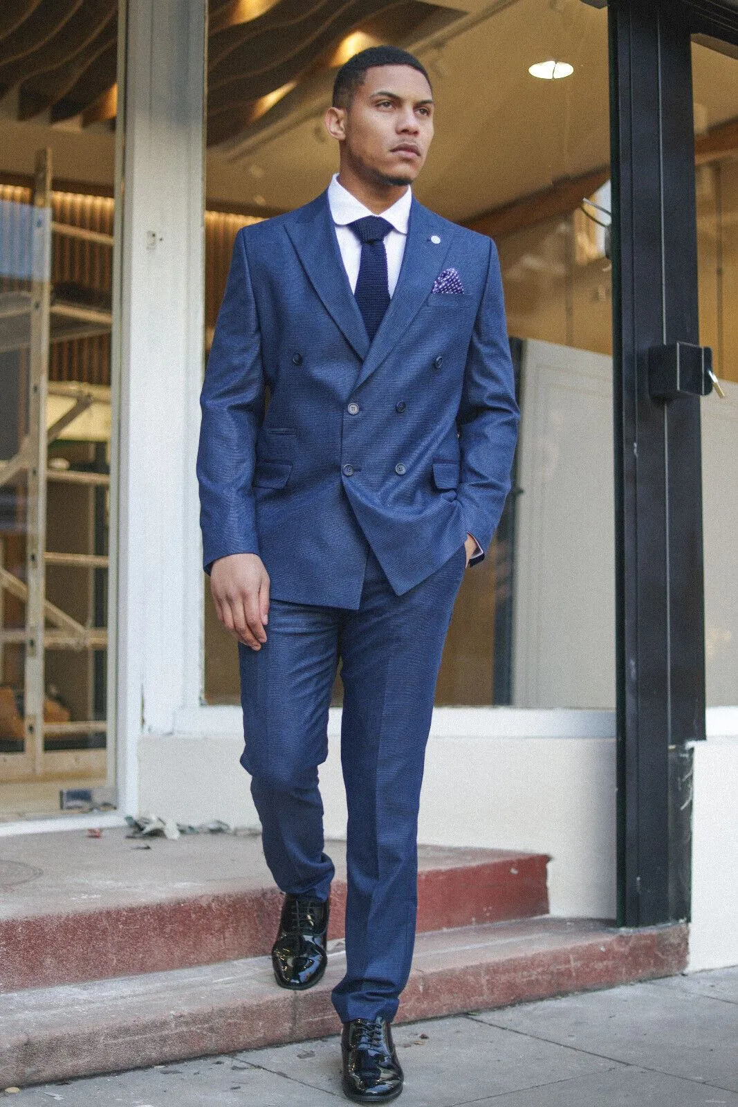 Men's Classic Blue Double Breasted 2-Piece Suit