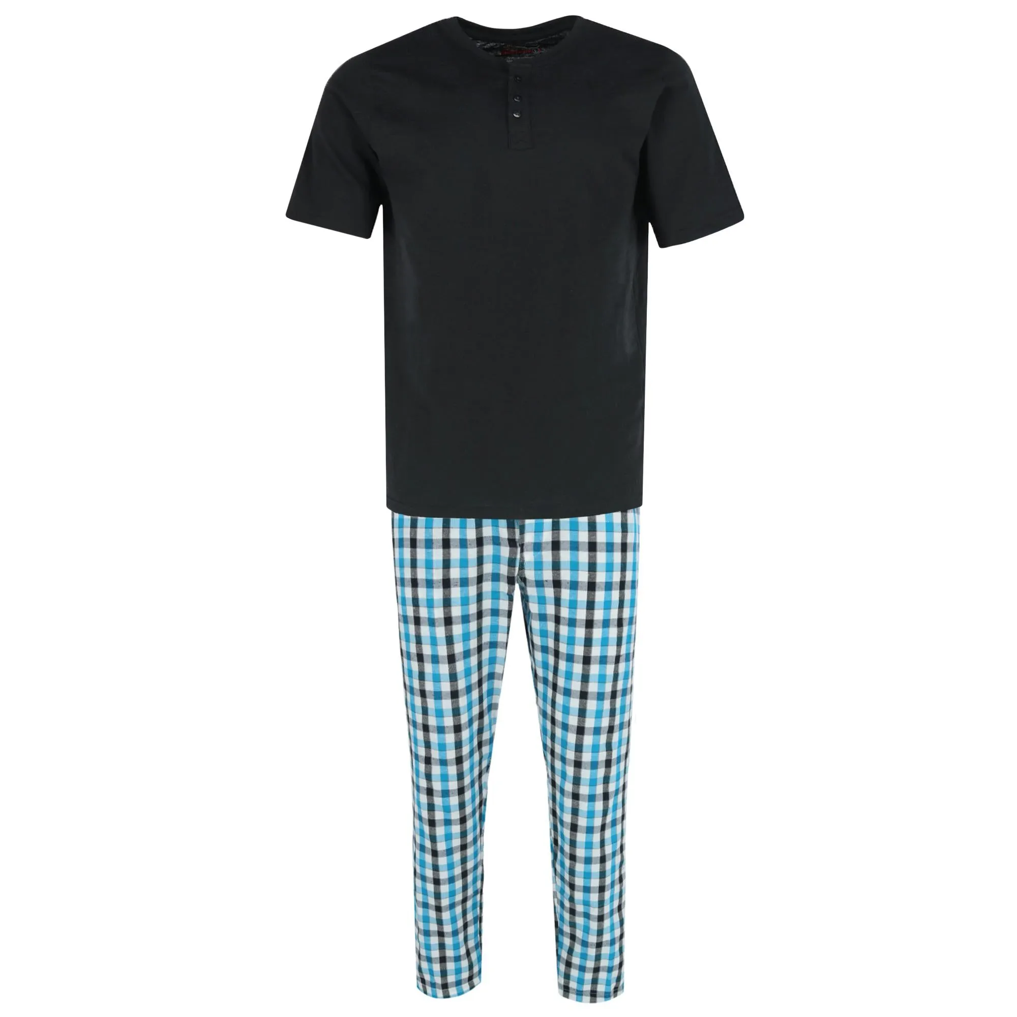 Men's Henley Short Sleeve and Plaid Pajama Pant Set