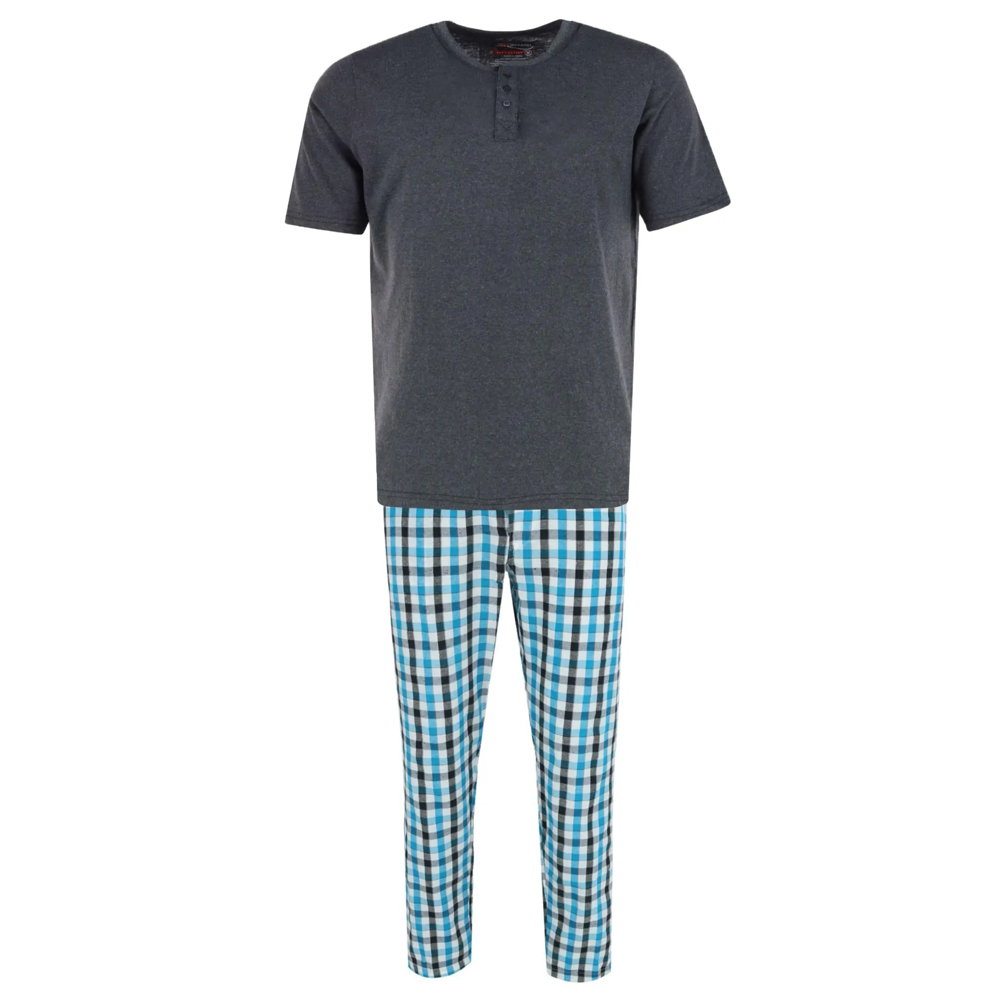 Men's Henley Short Sleeve and Plaid Pajama Pant Set