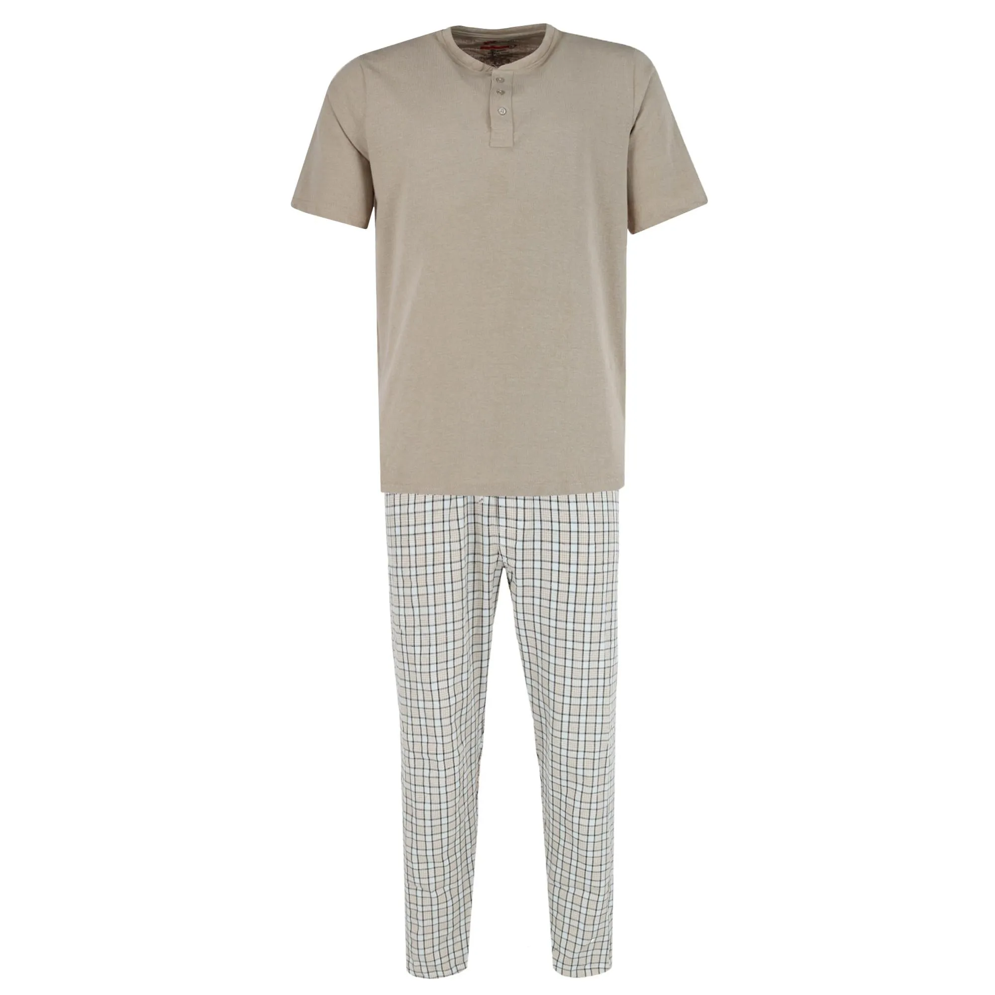 Men's Henley Short Sleeve and Plaid Pajama Pant Set