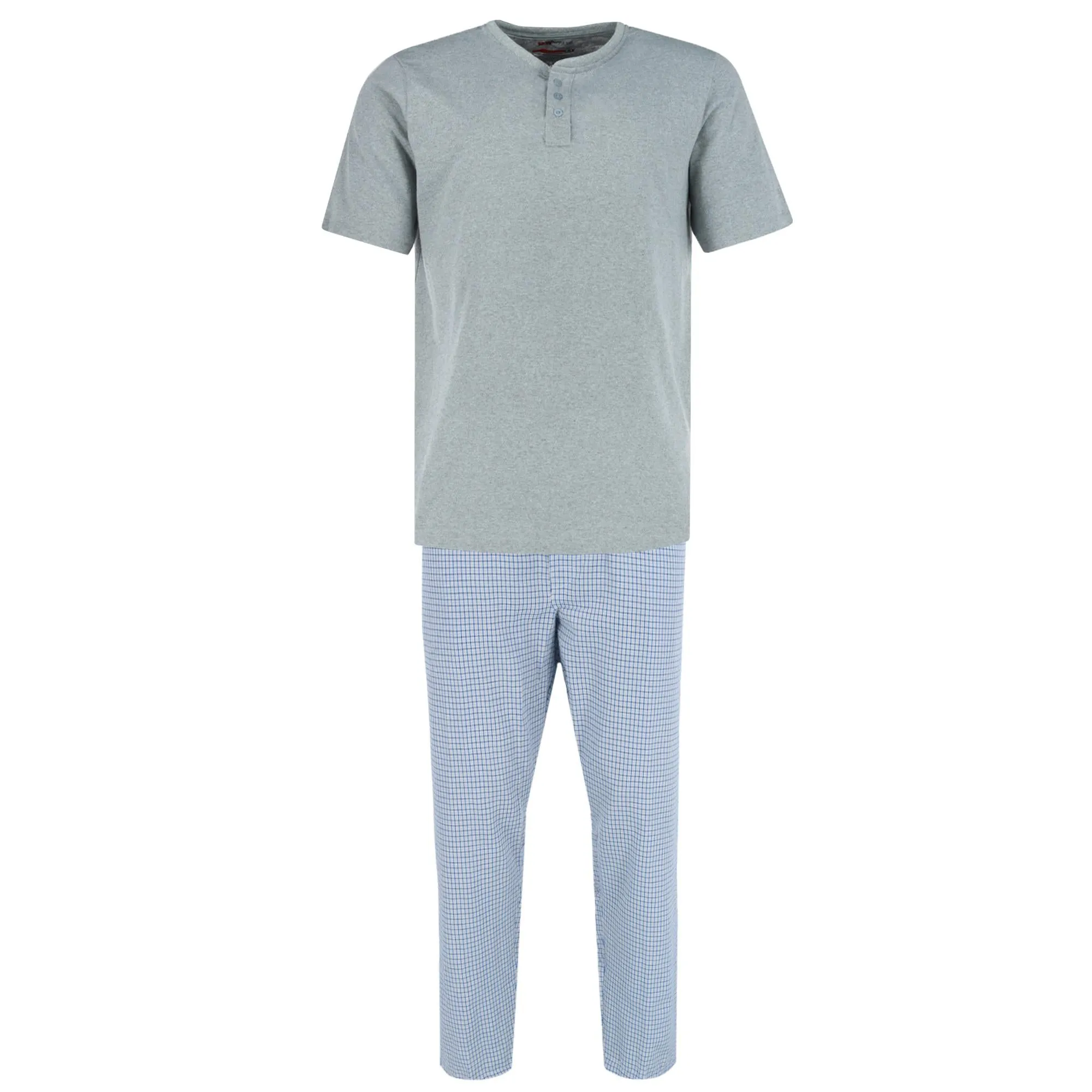 Men's Henley Short Sleeve and Plaid Pajama Pant Set